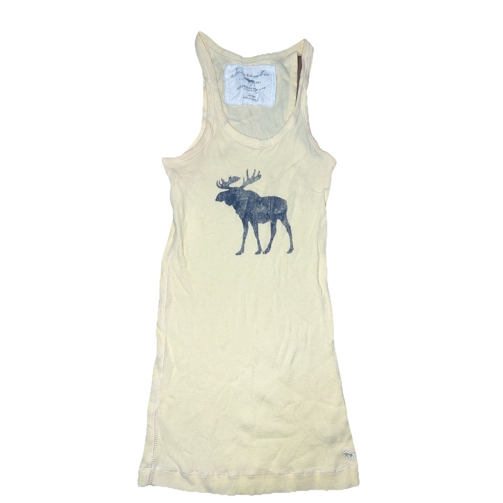 Y2K Abercrombie Moose Logo Yellow Ribbed Tank Top